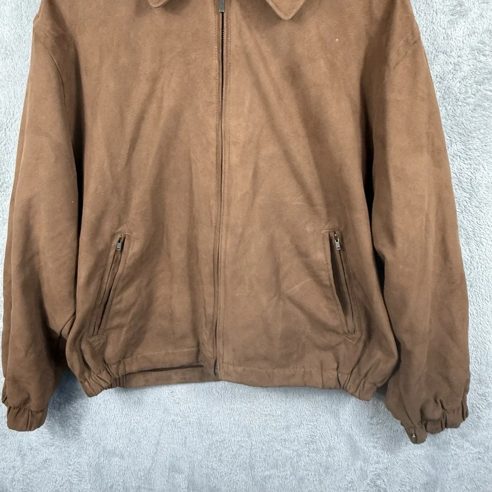 Gary Player Bomber Jacket Mens M Full Zip Brown Faux Suede Golf Classic 90s VTG